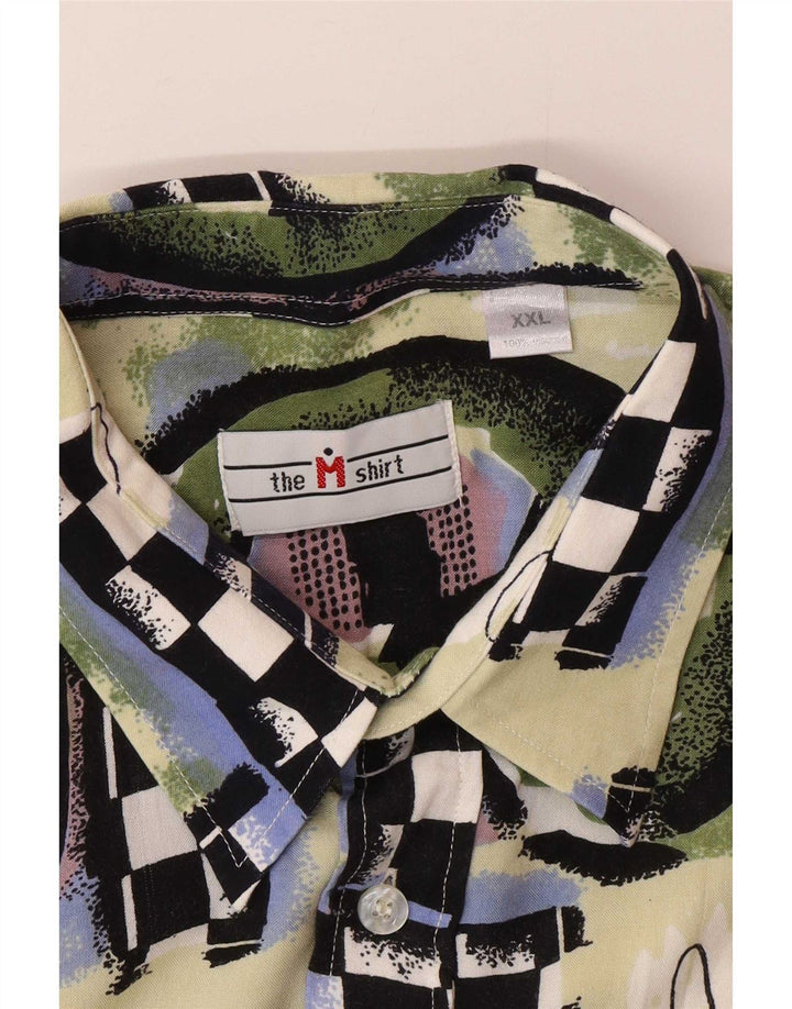 Camisa vintage de manga corta para hombre 2XL Viscosa geométrica multicolor