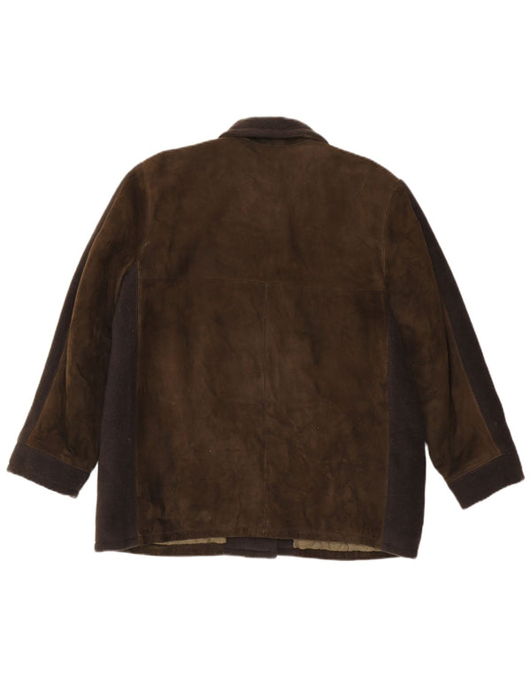 Vintage mujer ante chaqueta Reino Unido 16 grande marrón colorblock