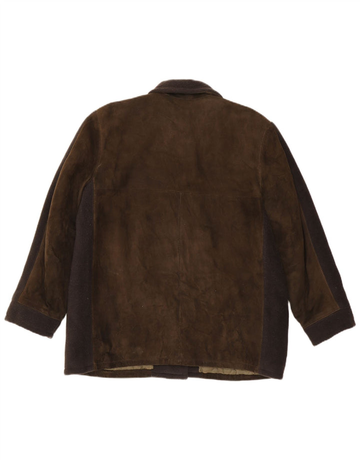 Vintage mujer ante chaqueta Reino Unido 16 grande marrón colorblock