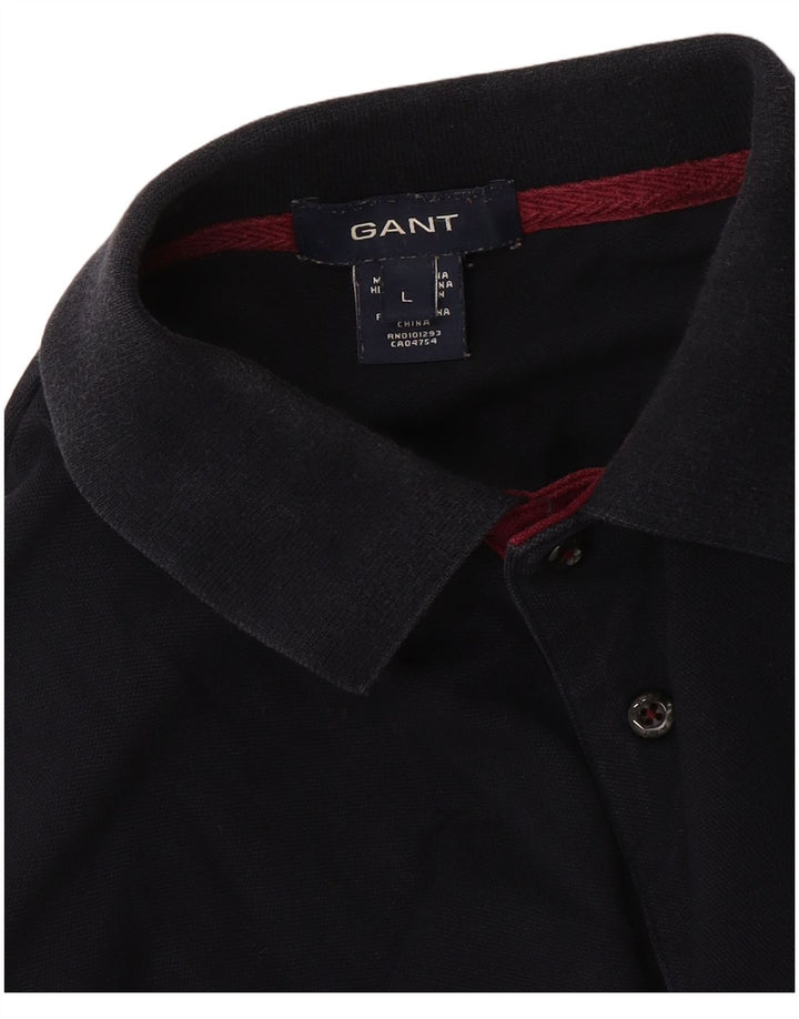 GANT Polo de manga larga para hombre, talla grande, algodón azul marino