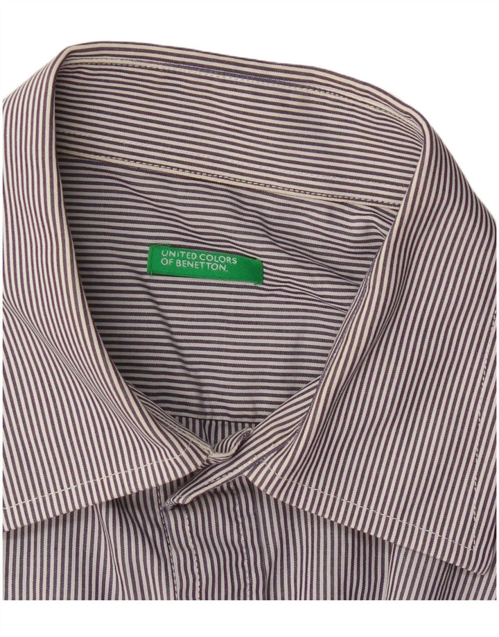 BENETTON Camisa Hombre Pequeña Azul Marino Rayas Pintadas