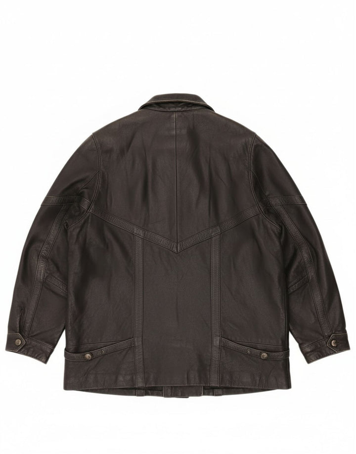 Vintage mujer chaqueta de cuero de gran tamaño EU 46 XL cuero negro