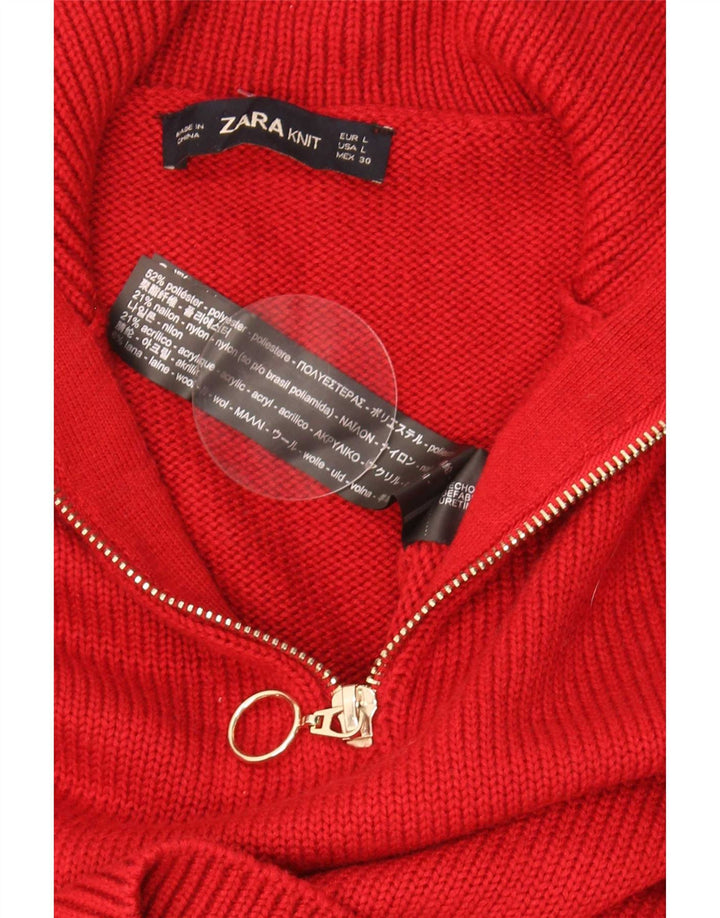 Zara - Jersey con cuello y cremallera para mujer, talla 40, poliéster rojo grande