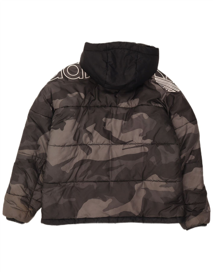 Adidas Chaqueta acolchada con capucha gráfica para hombre UK 38 Camuflaje gris medio