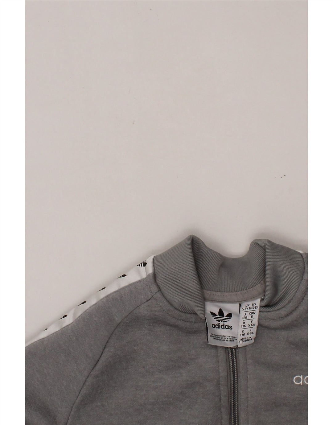 ADIDAS Boys Graphic Tracksuit Top Jacket 5-6 Years Grey Colourblock