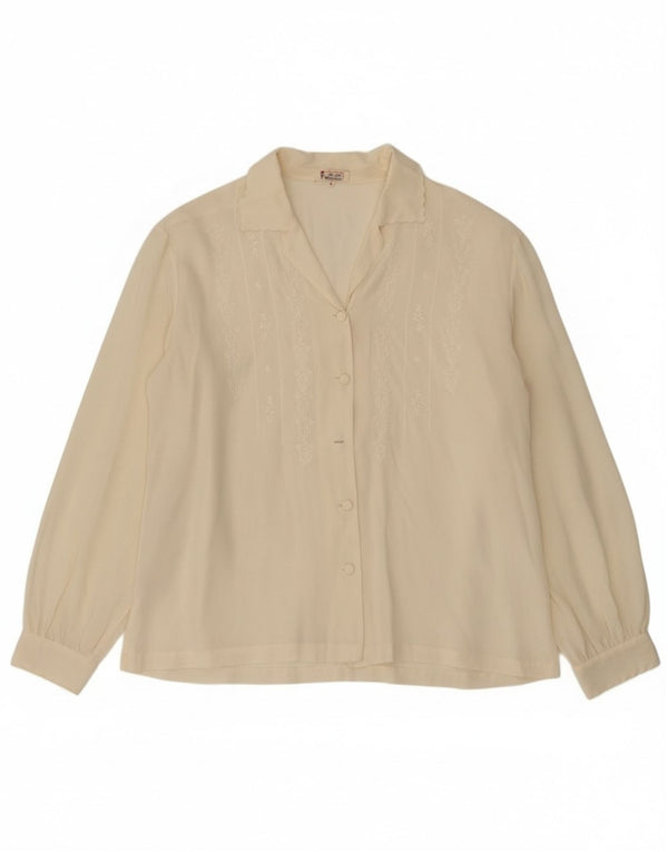 Vintage mujer suelta camisa blusa Reino Unido 10 pequeña seda blanca