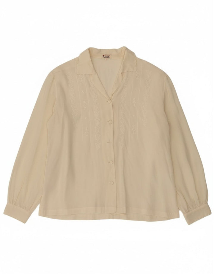 Vintage mujer suelta camisa blusa Reino Unido 10 pequeña seda blanca