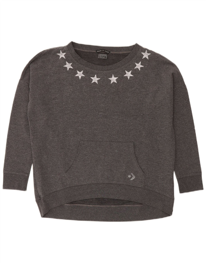 Converse Mujer Gráfico Sudadera Jumper UK 12 Medio Gris Moteado