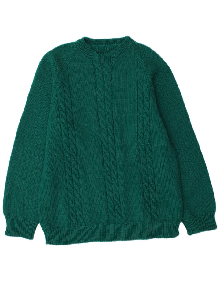 Vintage hombres cuello redondo jersey suéter medio verde