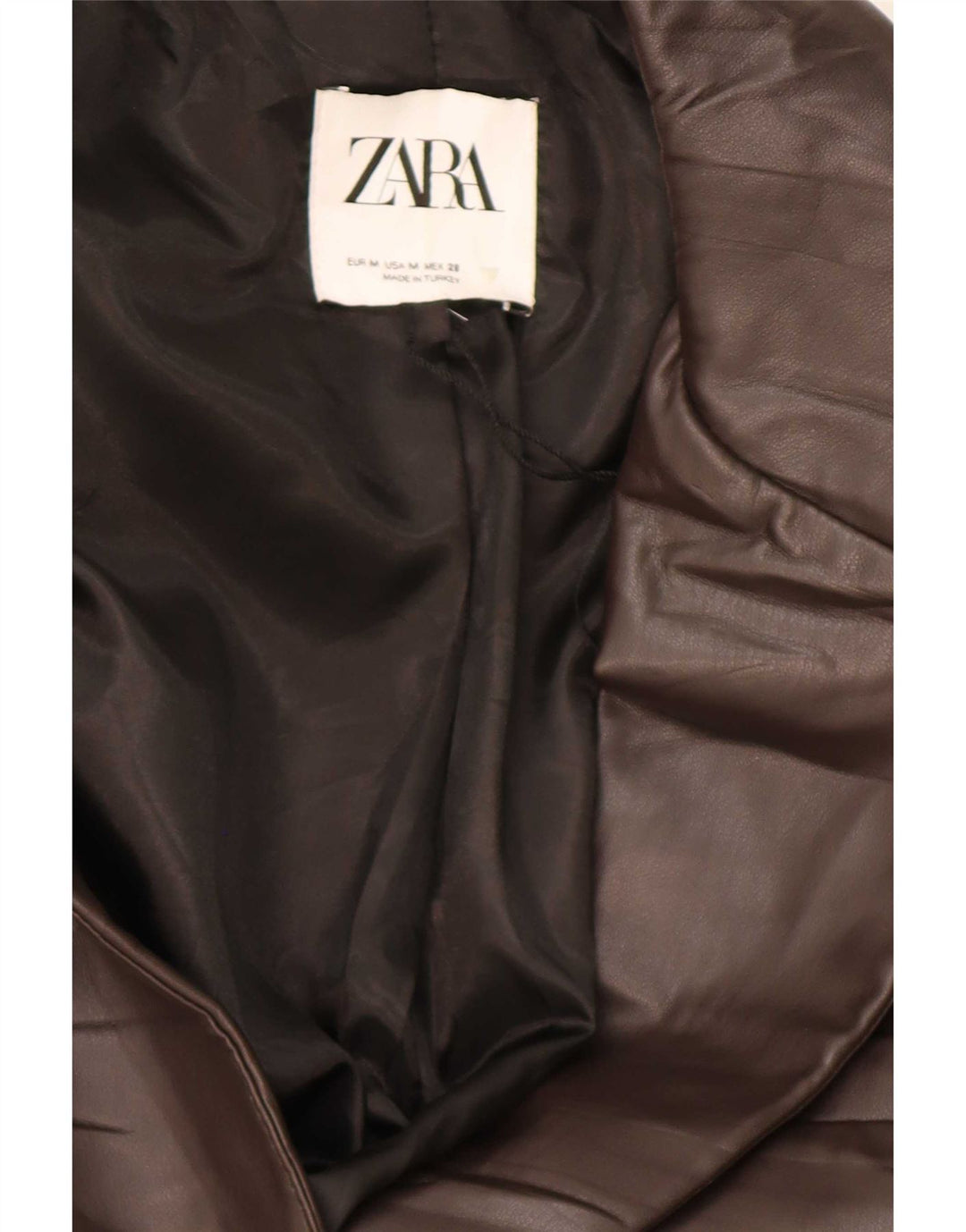 Zara Chaqueta Blazer De Piel Sintética Con 1 Botón Para Mujer UK 44 Marrón Medio