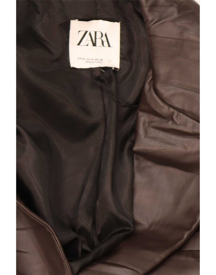 Zara Chaqueta Blazer De Piel Sintética Con 1 Botón Para Mujer UK 44 Marrón Medio