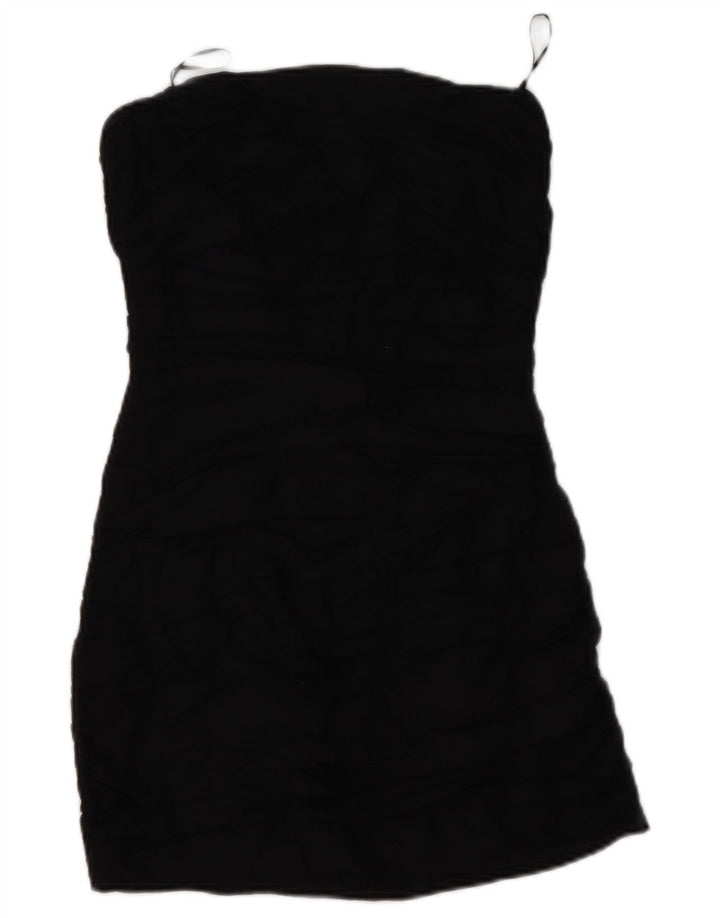 Zara Mujer Mini Vestido Sin Tirantes UK 8 Pequeño Lino Negro