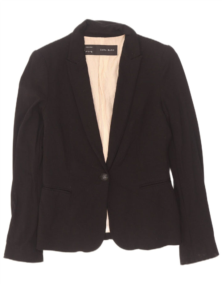 Zara Mujer Chaqueta Blazer De 1 Botón UK 10 Small Acetato Negro