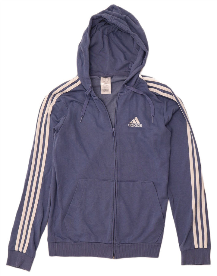 ADIDAS Sudadera con capucha y cremallera para hombre, talla pequeña, algodón azul