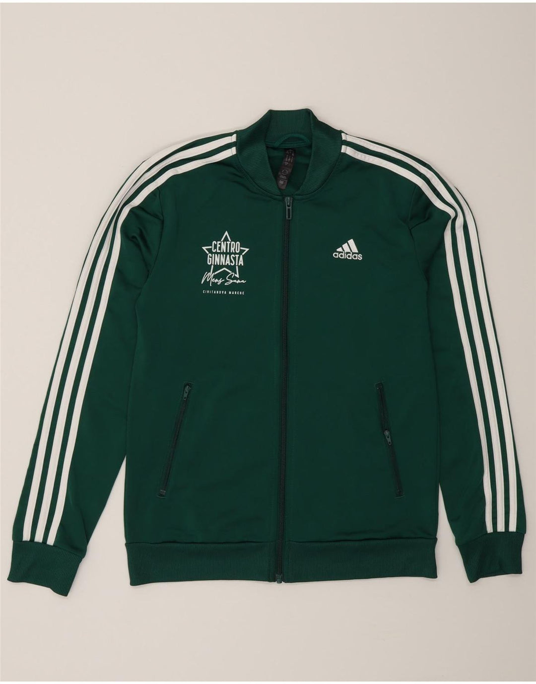 Adidas - Chaqueta de chándal gráfica para mujer, talla 8/10, poliéster verde pequeño