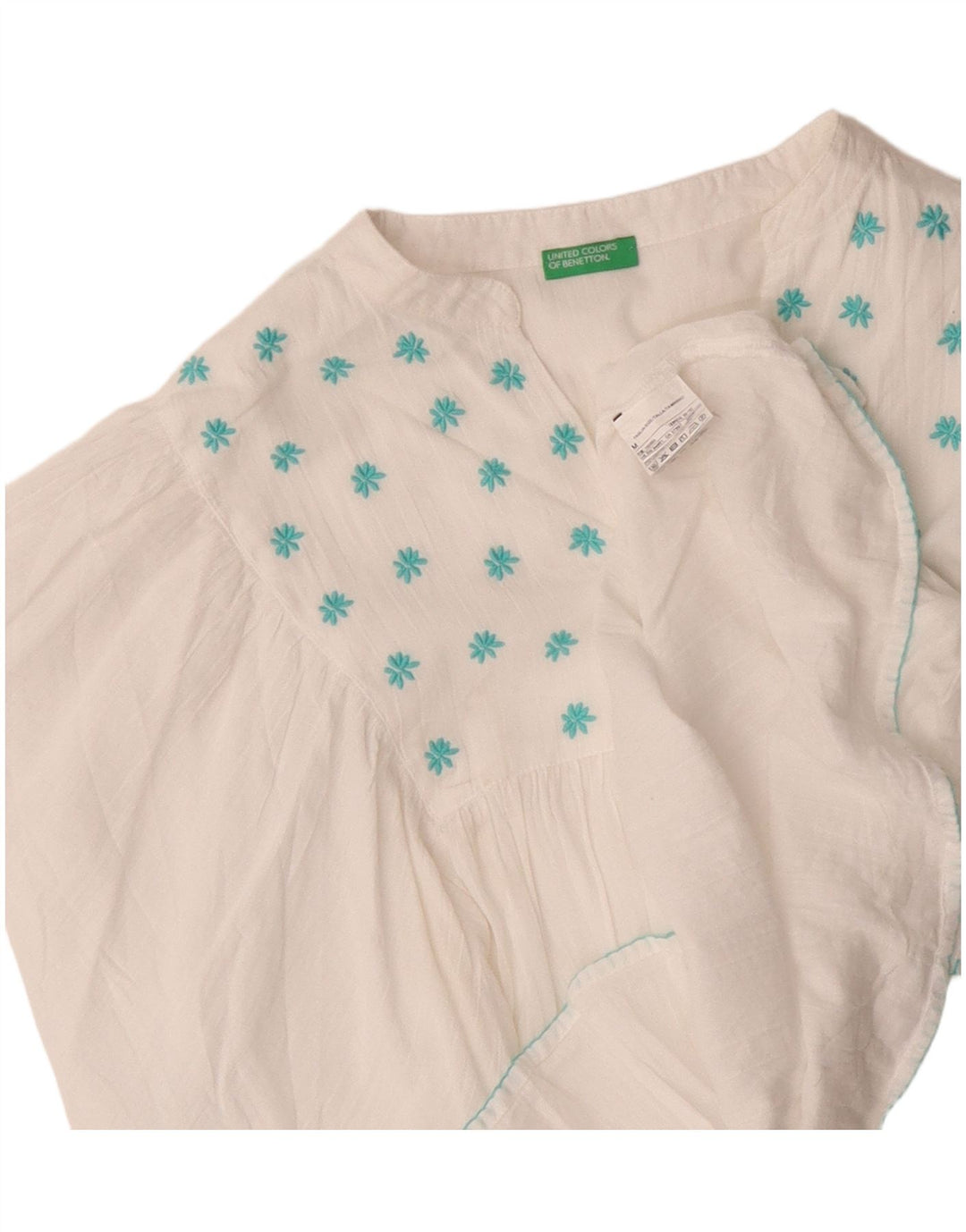 Benetton Blusa De Ala De Murciélago Para Mujer UK 44 Mediano Algodón Floral Blanco