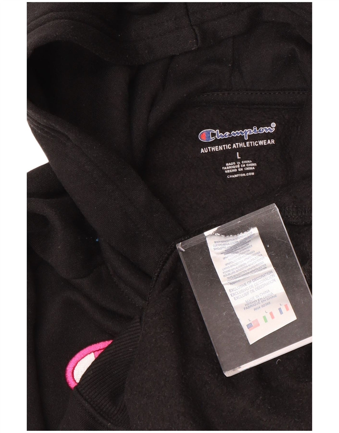 CHAMPION Jersey con capucha gráfica para niñas 11-12 años Grande Negro