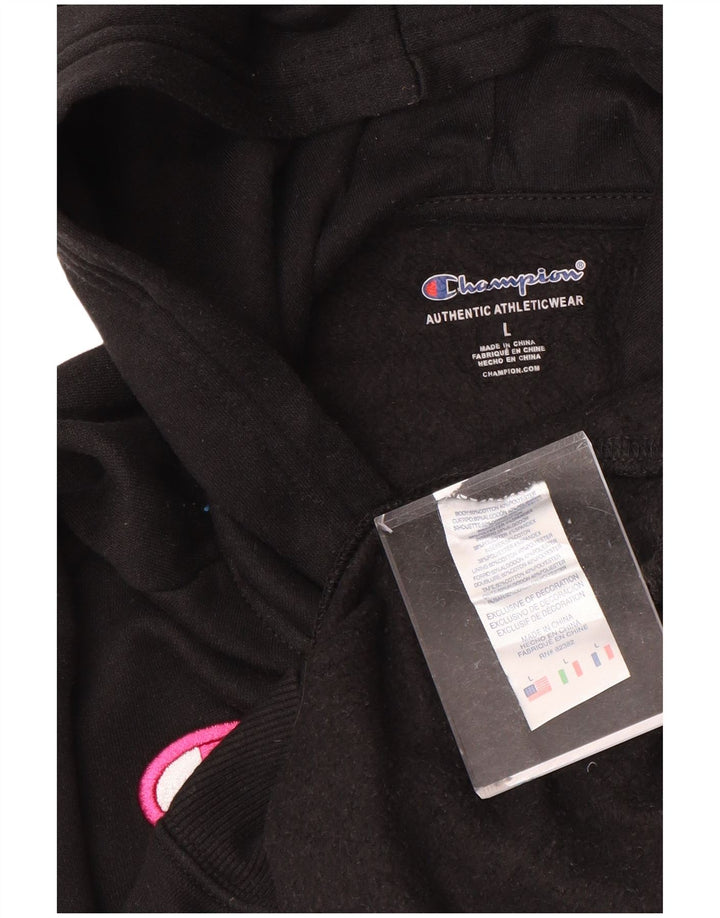 CHAMPION Jersey con capucha gráfica para niñas 11-12 años Grande Negro