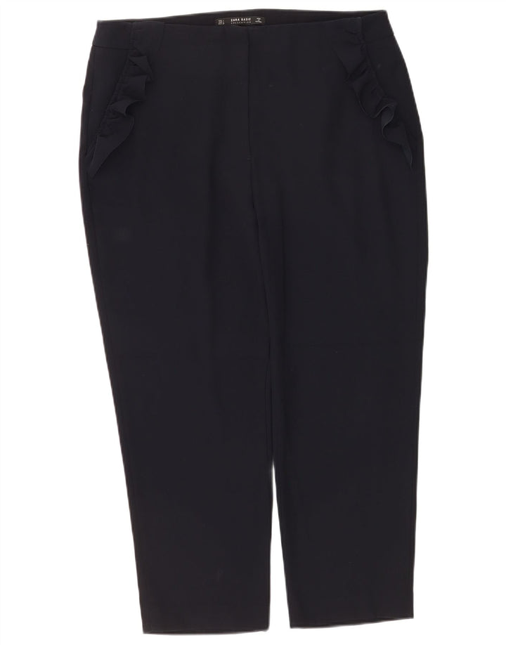 Zara Mujer Pantalón Corto Cónico Grande W30 L25 Poliéster Azul Marino