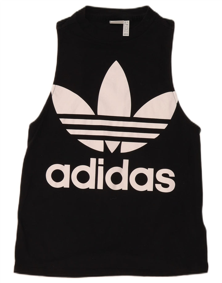 Adidas Mujer Gráfico Chaleco Top UK 8 Pequeño Algodón Negro