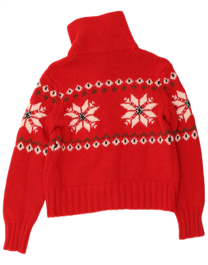 BENETTON Suéter tipo cárdigan corto para mujer Reino Unido 10 Pequeño Rojo Fair Isle