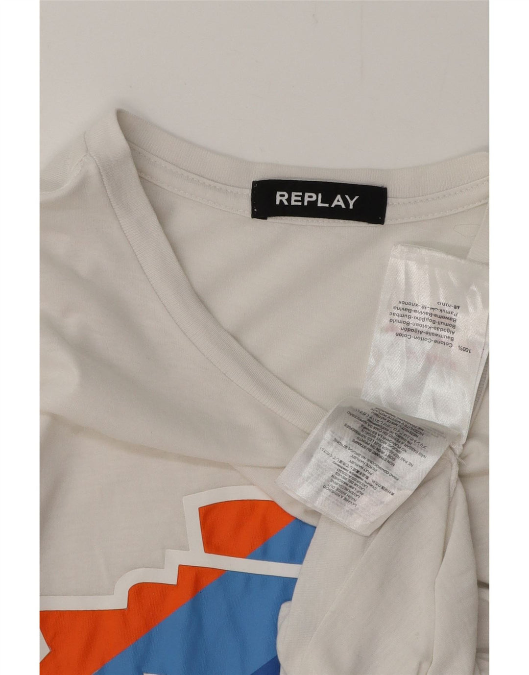 REPLAY Camiseta gráfica para mujer Top UK 12 Medium White Cotton