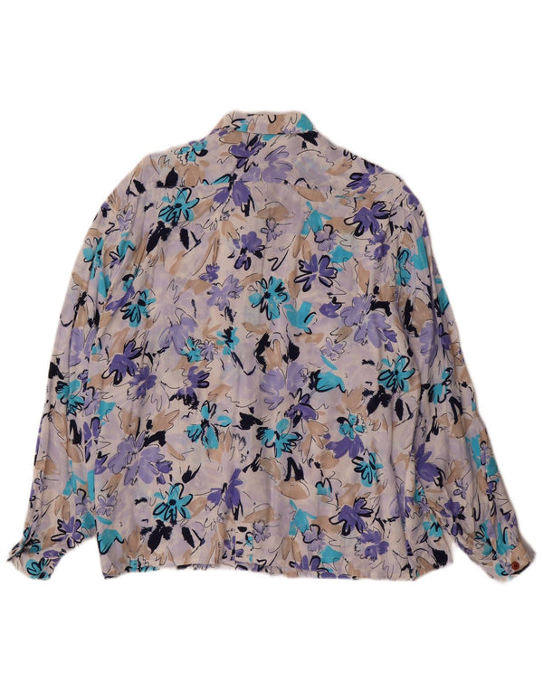VINTAGE Blusa camisa mujer Reino Unido 16 Grande Azul Floral