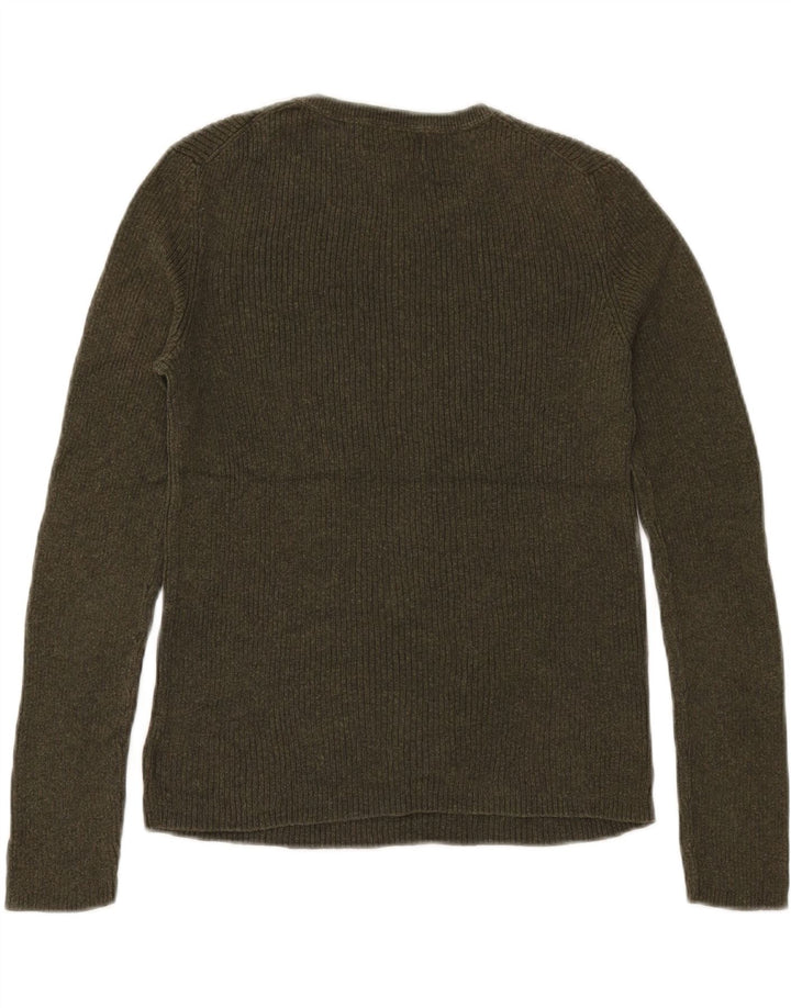 EDDIE BAUER Jersey de cuello redondo para mujer UK 10 Small Khaki Cotton