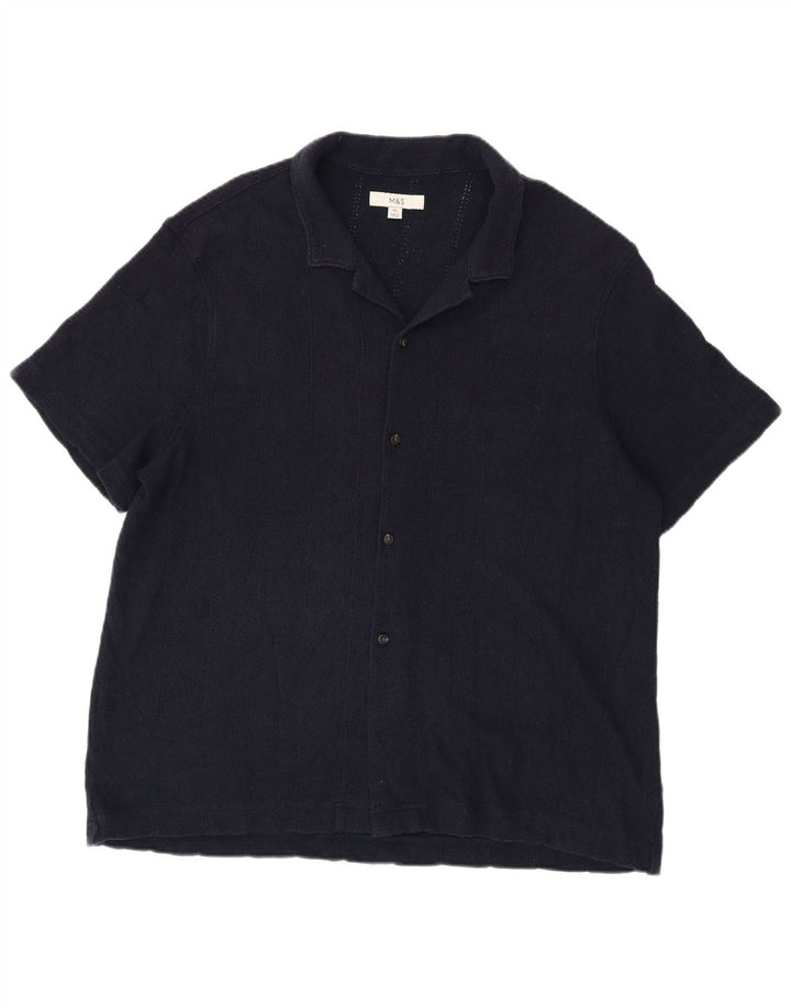 Marks & Spencer Camisa de manga corta para hombre 2XL Algodón azul marino