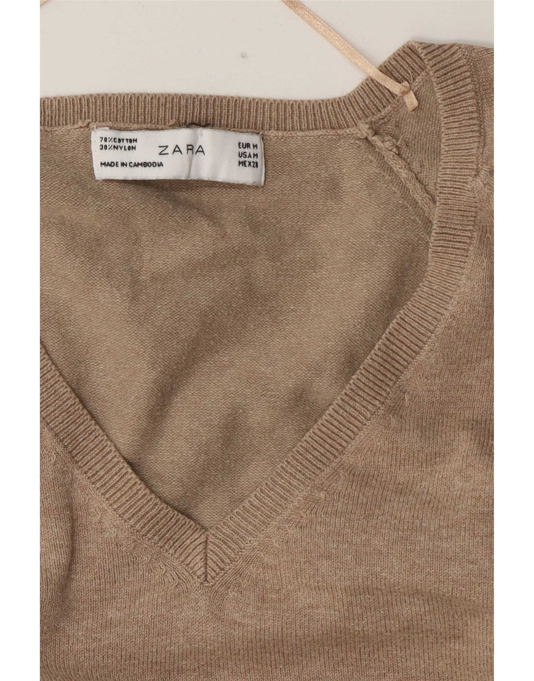 Zara Mujer Jersey con Cuello en V Jersey UK 44 Algodón Marrón Medio