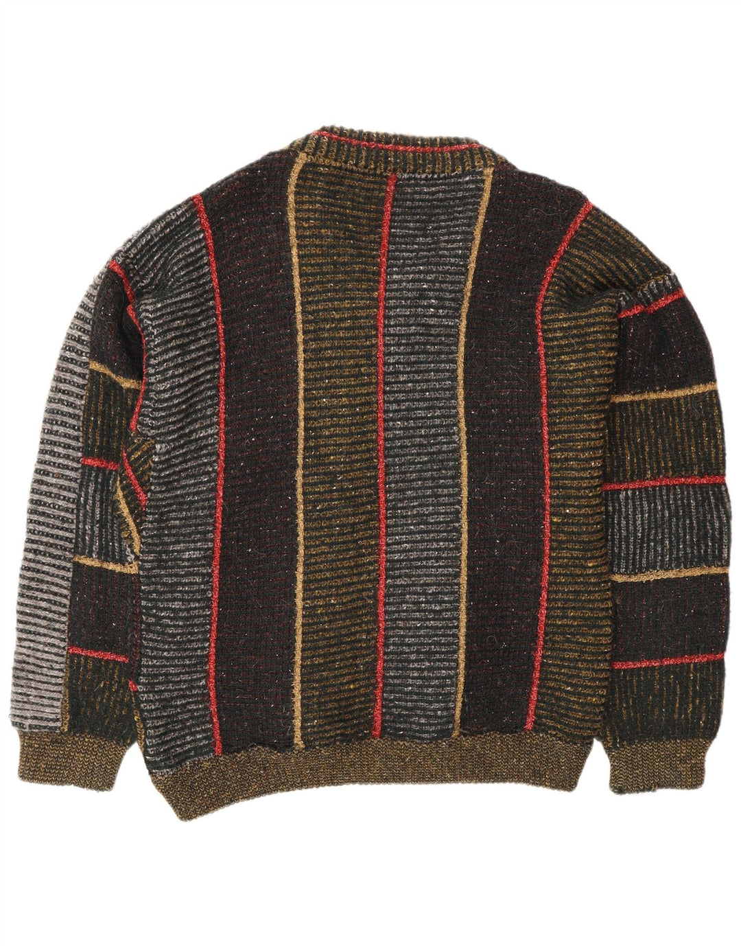Vintage hombres V-cuello jumper suéter grande lana a rayas multicolores