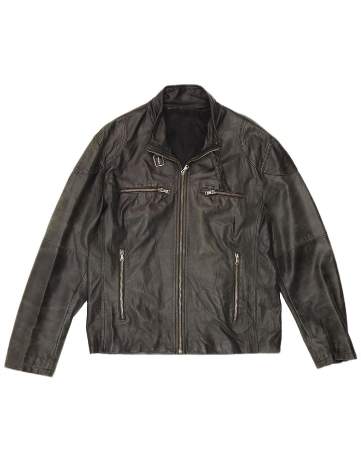 Chaqueta de cuero vintage para hombre IT 50 cuero gris grande