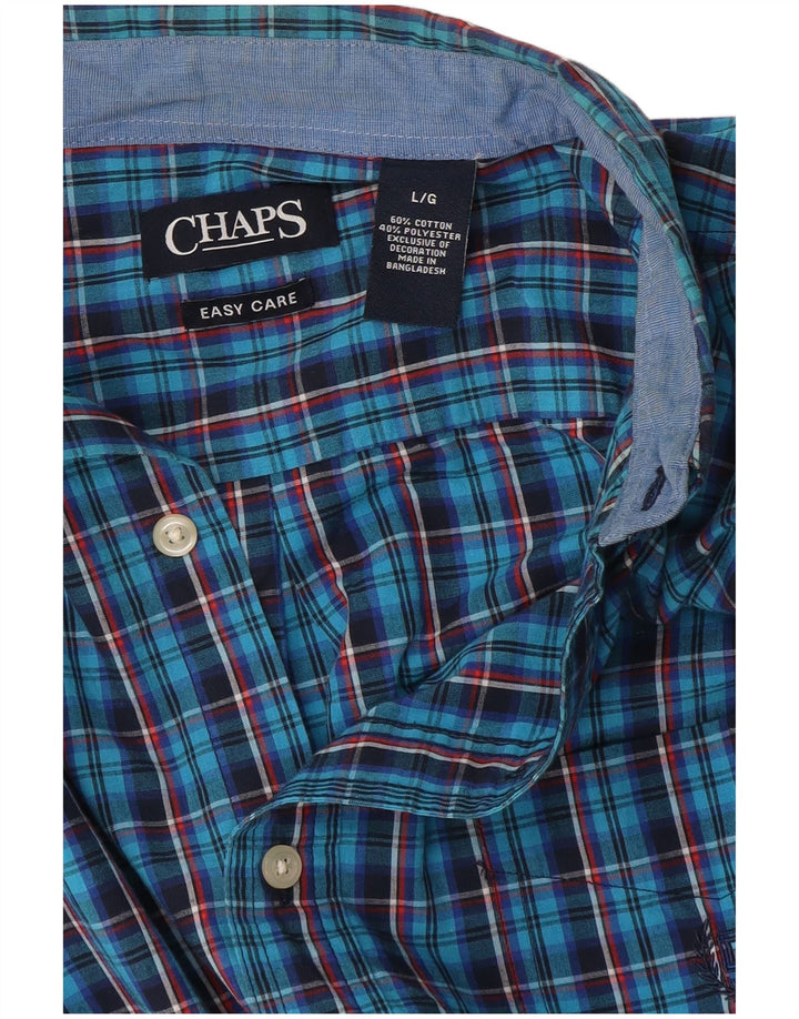Chaps Camisa de fácil cuidado para hombre de algodón a cuadros azul grande