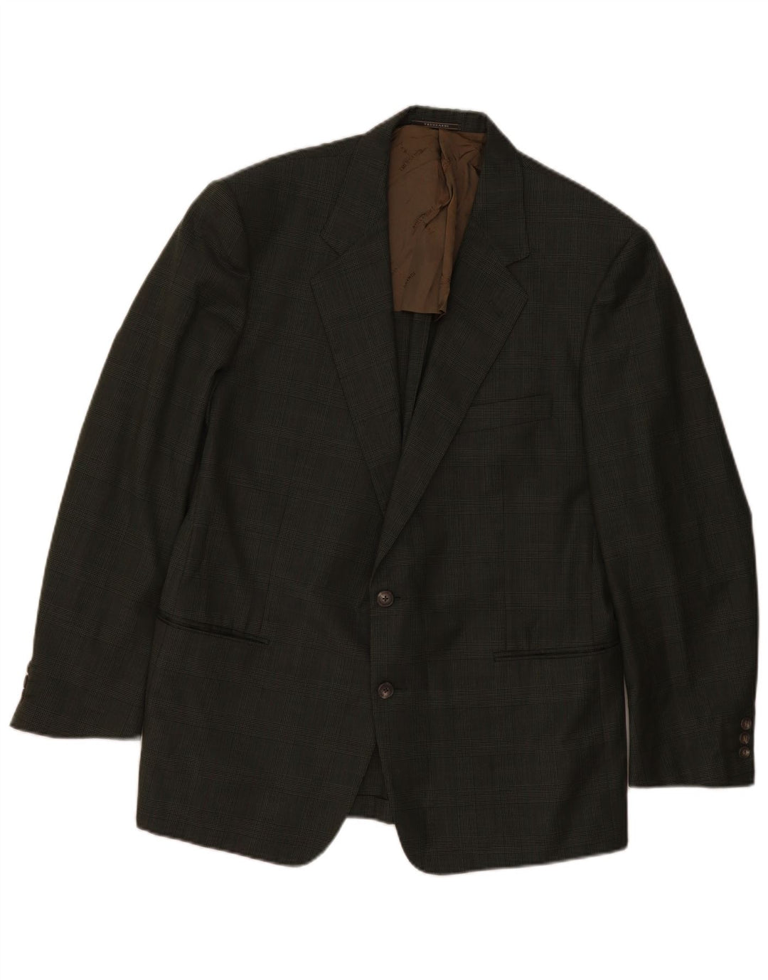 TRUSSARDI Chaqueta tipo blazer de 2 botones para hombre IT 54 2XL Lana a cuadros caqui