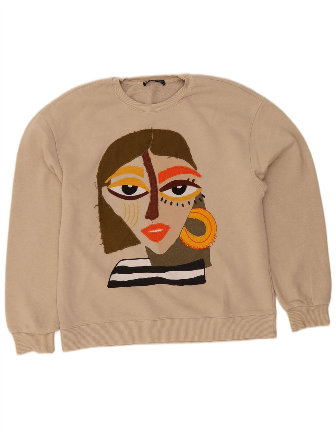 Zara Mujer Sudadera Gráfica Jumper UK 10 Small Beige