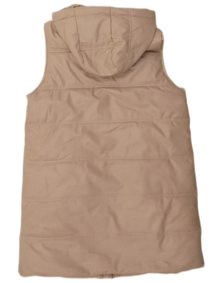 ZARA Mujer Abrigo Acolchado Sin Mangas Con Capucha ES 44 Poliéster Beige Medio