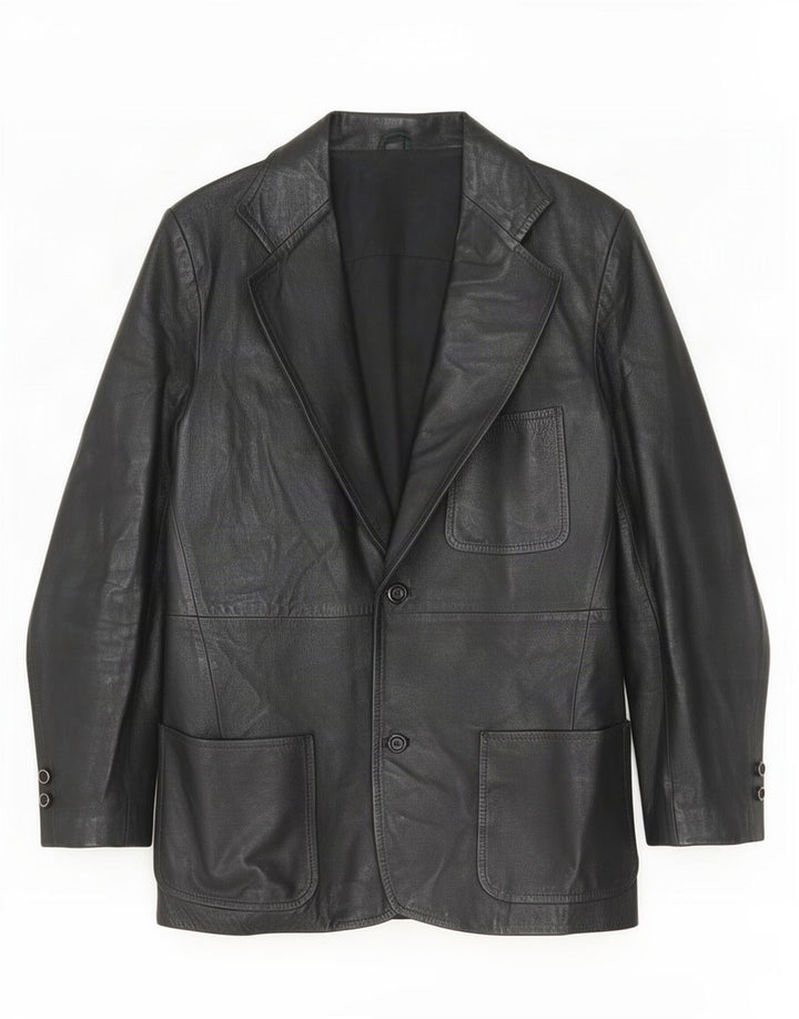 Vintage mujer 2 botones cuero Blazer chaqueta IT 48 medio negro
