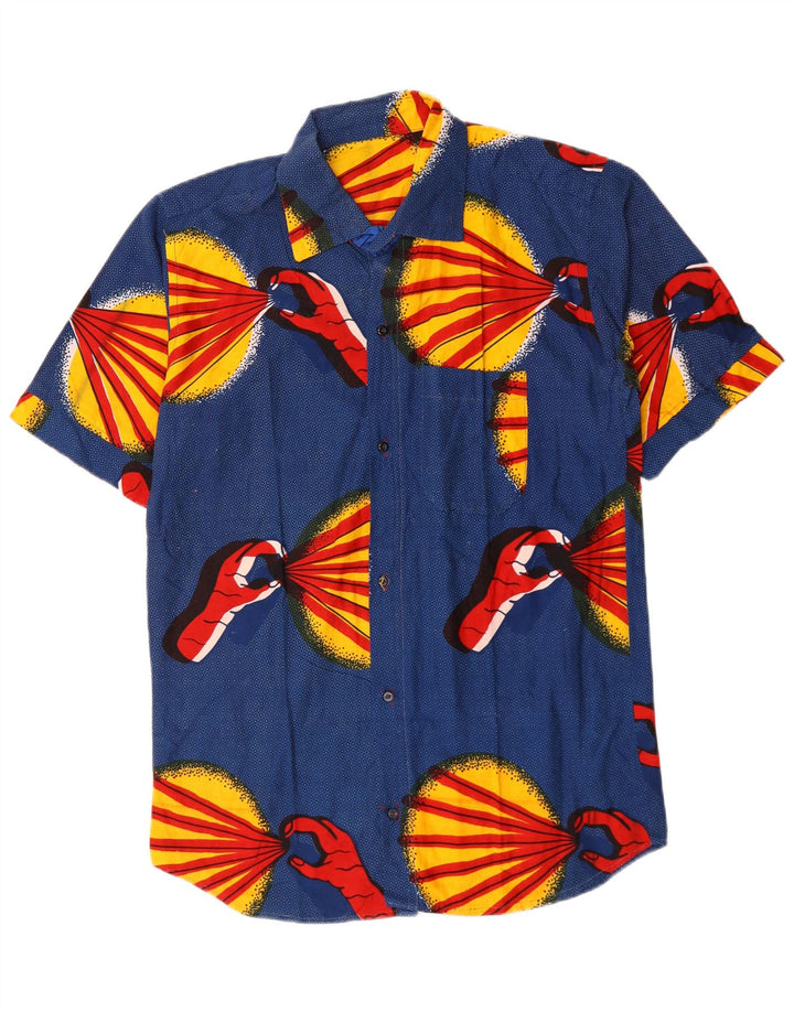 Vintage hombres patrón abstracto camisa de manga corta azul medio