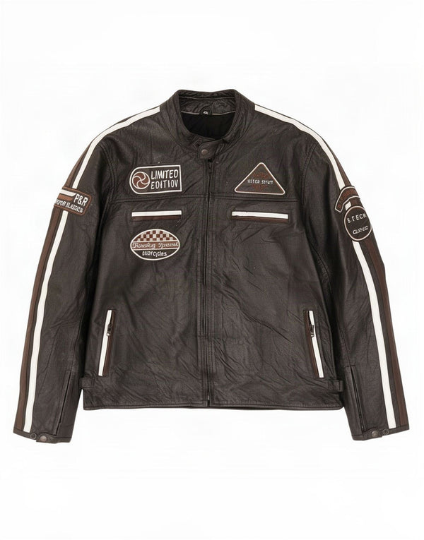 Vintage Mens Motorcycle Graphic Racer Jacket UK 44 2XL Black Colourblock