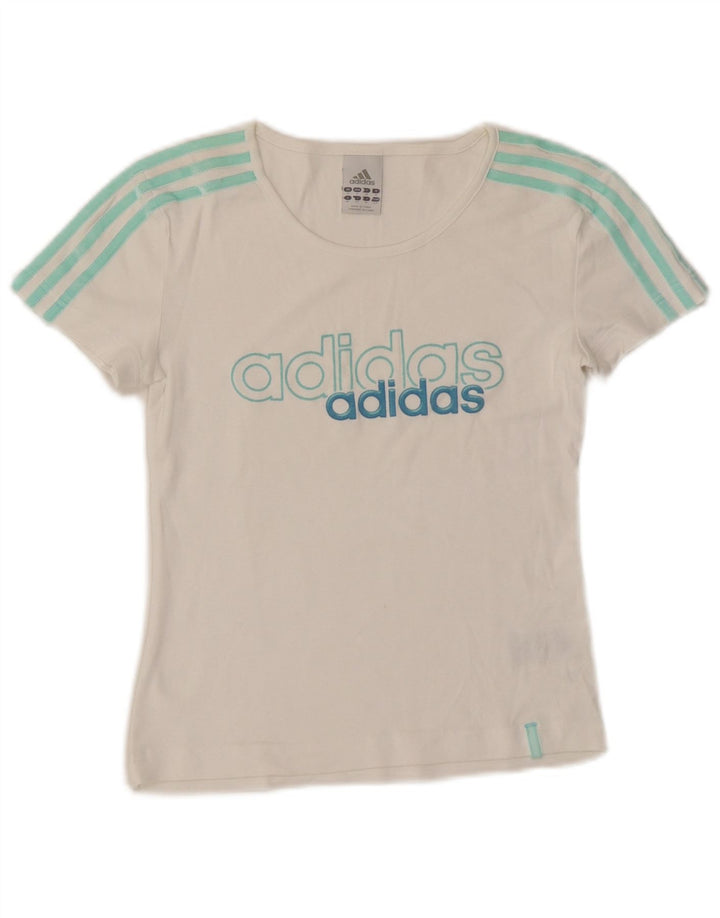ADIDAS Camiseta corta gráfica para mujer Top UK 10 Small White Cotton
