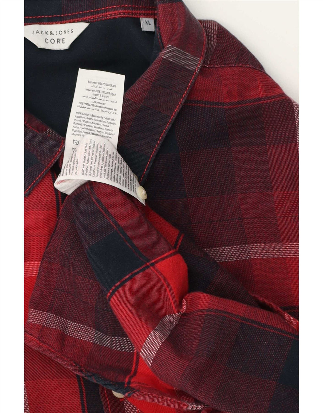 Jack & Jones Hombre Core franela camisa XL rojo cuadros algodón