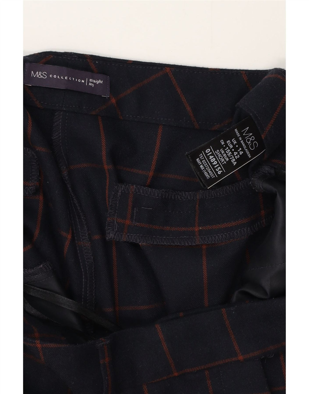 MARKS & SPENCER Pantalones de traje para mujer UK 14 Large W34 L28 Navy Blue Check