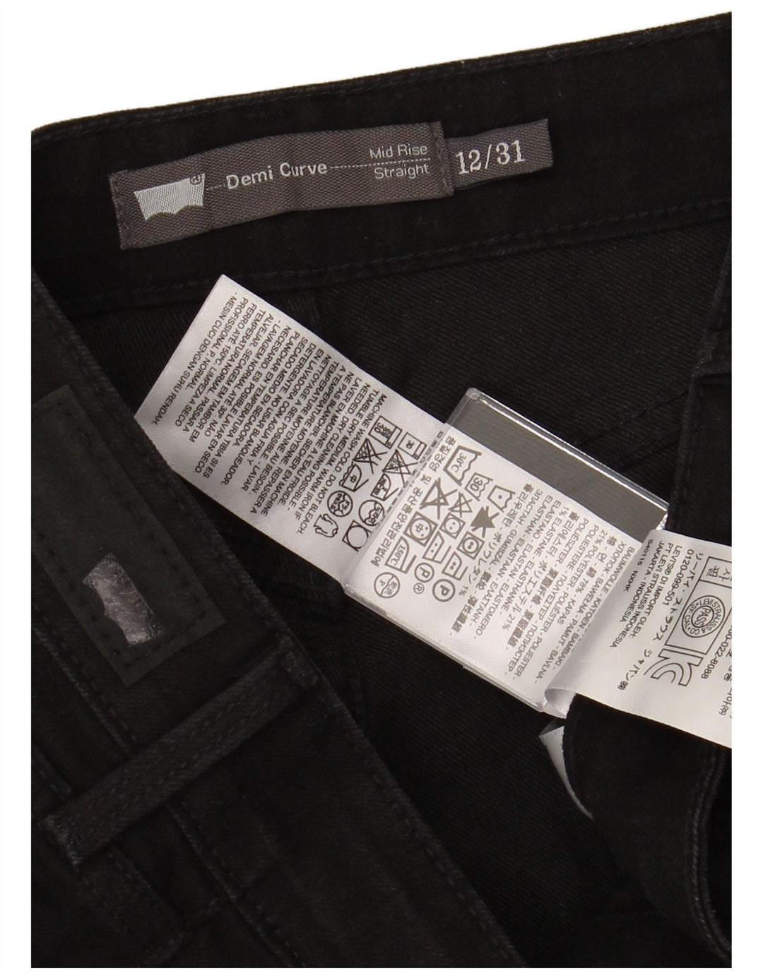 LEVI'S Jeans rectos Demi Curve de talle medio para mujer US 12 Large W32 L31 Negro