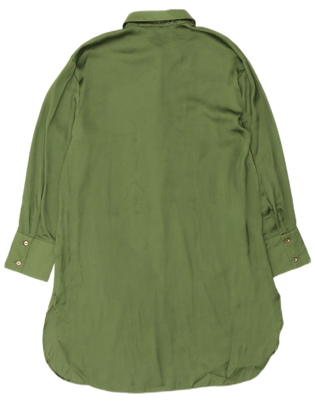 Zara Vestido Camisero Mujer UK 44 Poliéster Verde Medio