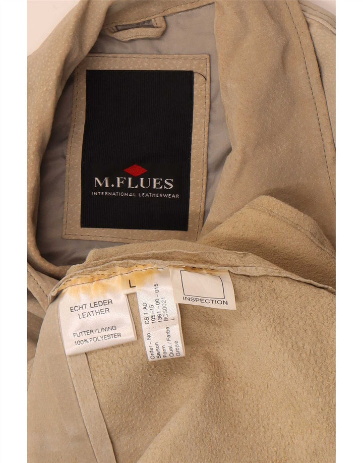 M. Flues Camisa de ante para hombre, talla grande, cuero beige