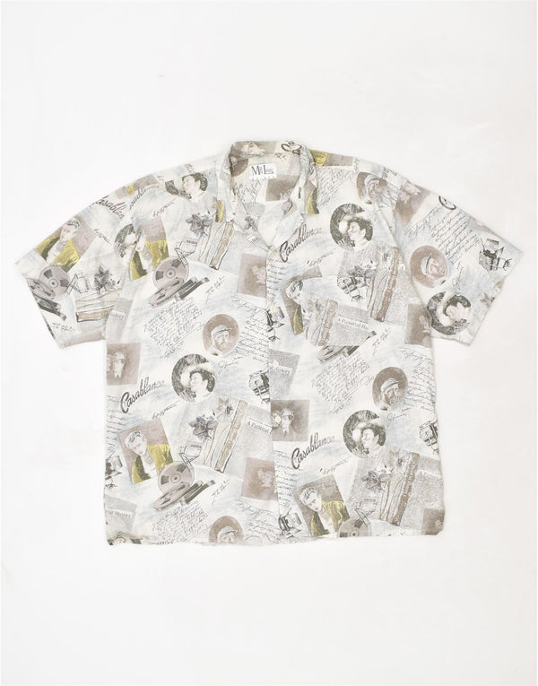 VINTAGE Camisa gráfica de manga corta para hombre Talla 43/44 XL Algodón blanco