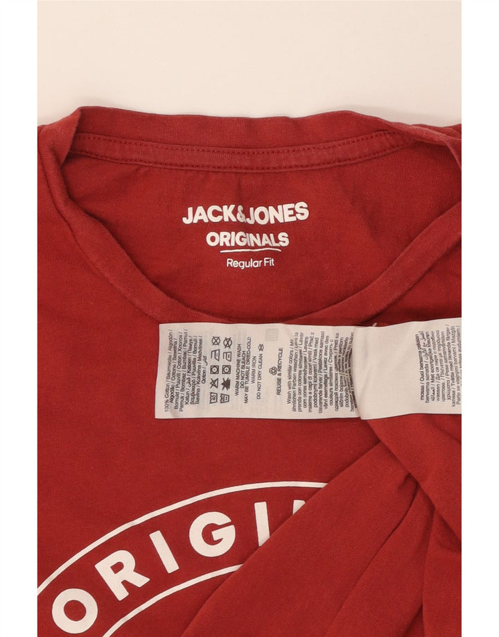 JACK & JONES Camiseta estampada de corte regular para hombre Top de algodón rojo medio