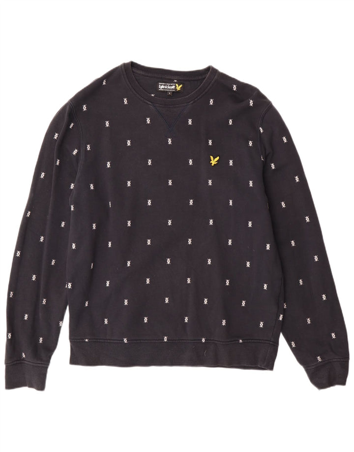 Lyle & Scott Sudadera tipo jersey para hombre, talla grande, azul marino con lunares