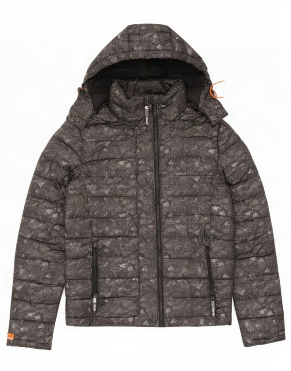 Superdry Chaqueta Acolchada Con Capucha Para Mujer UK 44 Poliéster De Camuflaje Gris Medio