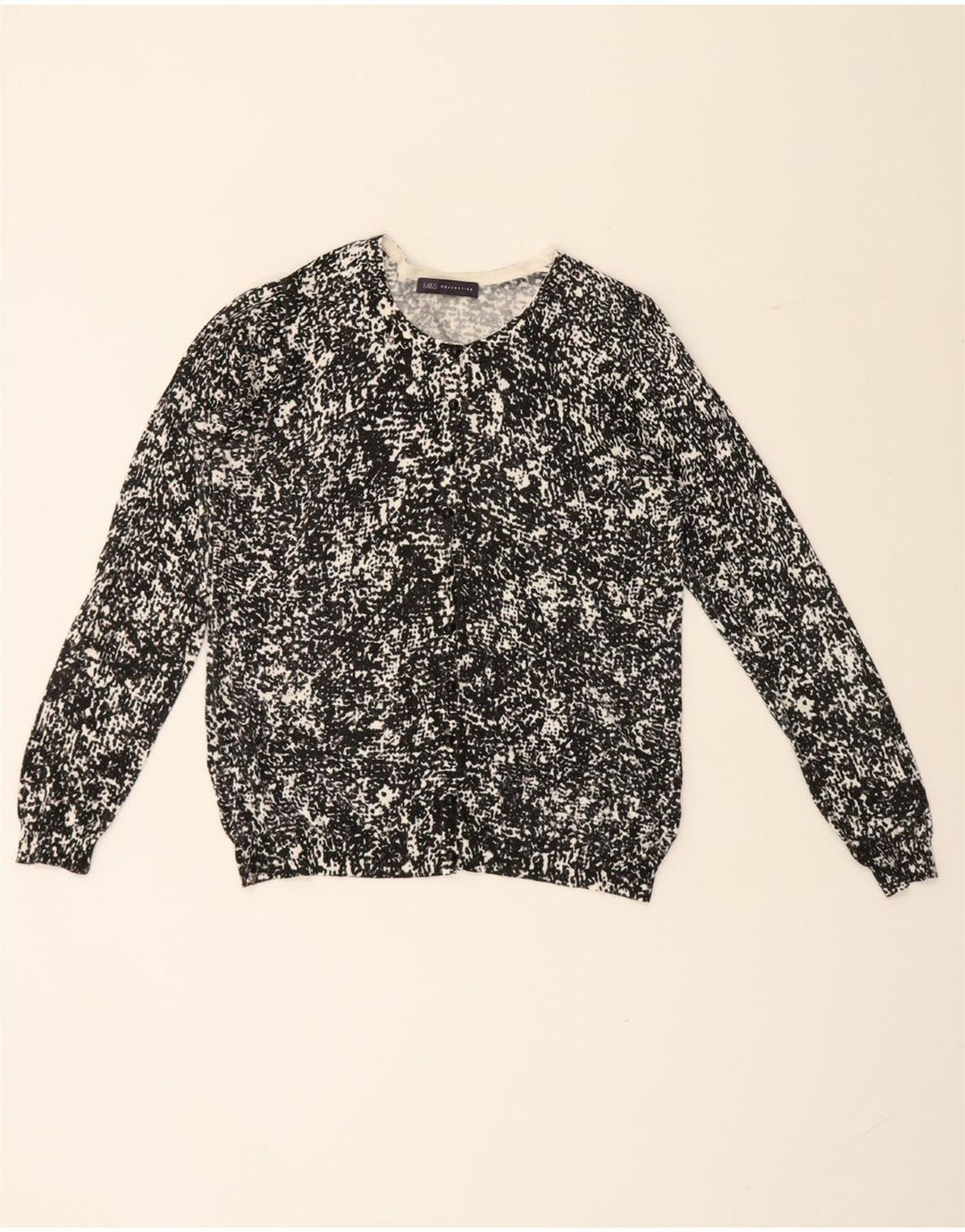 Marks & Spencer Suéter Cárdigan con Patrón Abstracto para Mujer UK 46 Grande Negro